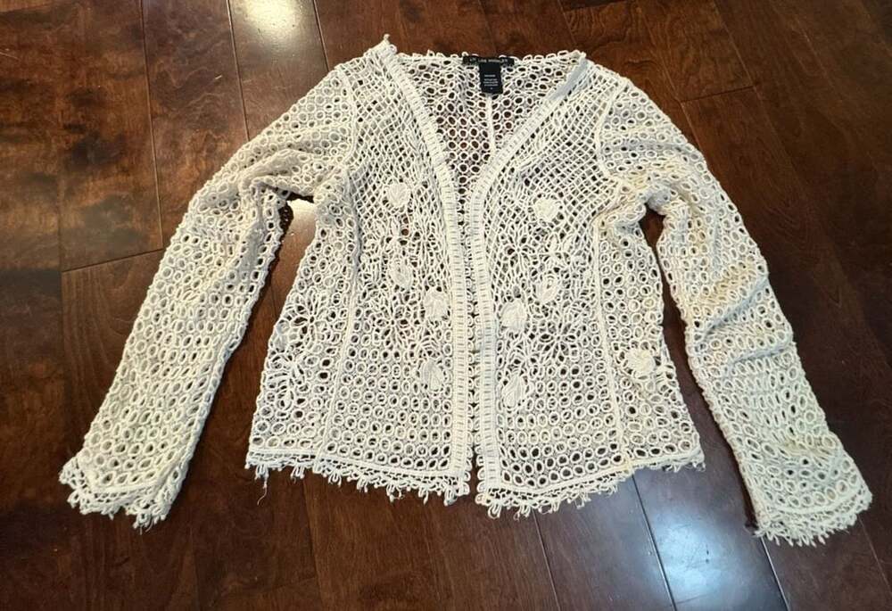 LIV LOS ANGELES Crochet Cardigan Size S White Cotton